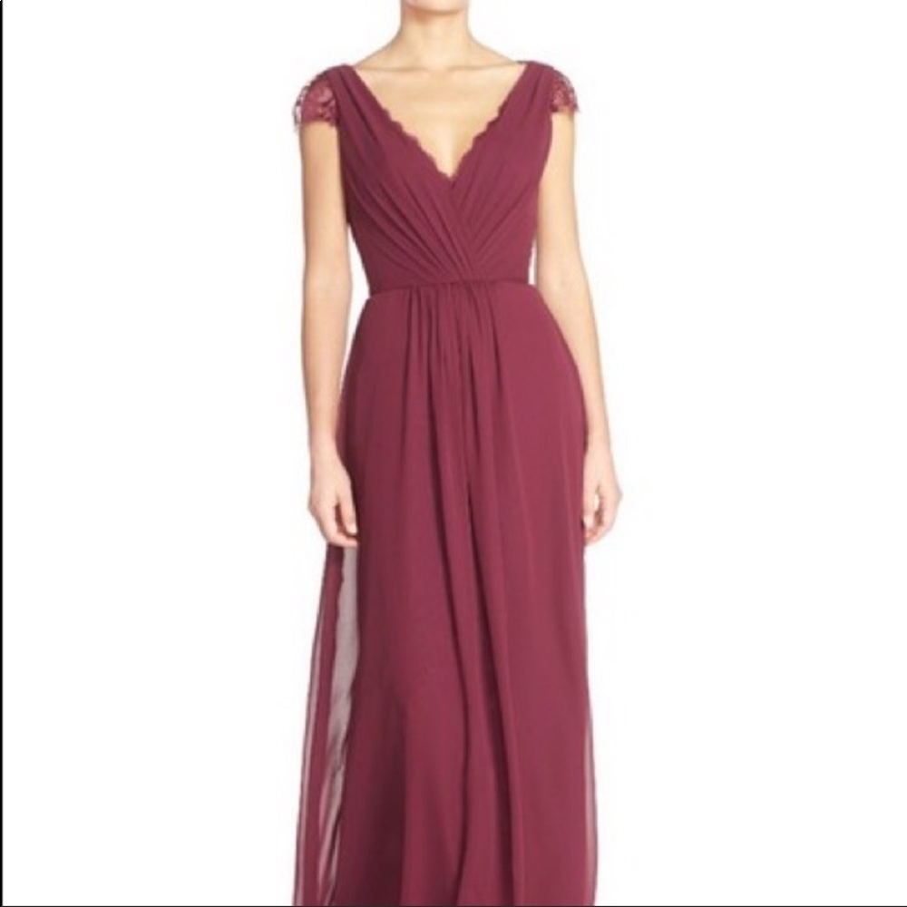 Burgundy Hayley Paige style 5600 bridesmaid dress